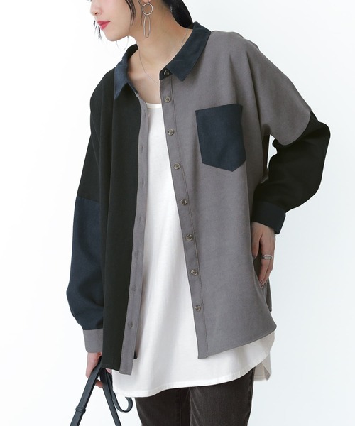 osharewalker（オシャレウォーカー）の「【廃盤】『配色デザインコーデュロイシャツ』（シャツ/ブラウス・レディース・カーキ/グレー・FREE）」の14枚目の写真