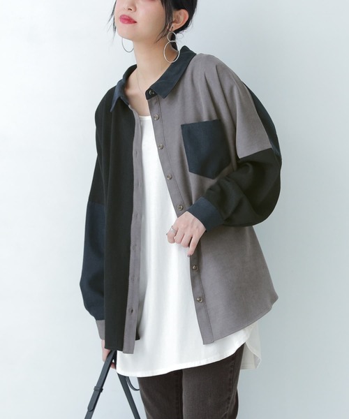 osharewalker（オシャレウォーカー）の「【廃盤】『配色デザインコーデュロイシャツ』（シャツ/ブラウス・レディース・カーキ/グレー・FREE）」の15枚目の写真