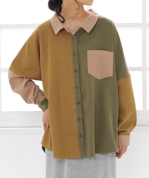 osharewalker（オシャレウォーカー）の「【廃盤】『配色デザインコーデュロイシャツ』（シャツ/ブラウス・レディース・カーキ/グレー・FREE）」の8枚目の写真