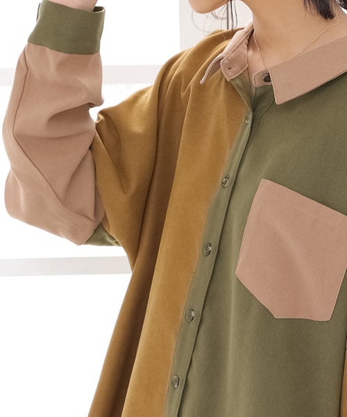 osharewalker（オシャレウォーカー）の「【廃盤】『配色デザインコーデュロイシャツ』（シャツ/ブラウス・レディース・カーキ/グレー・FREE）」の9枚目の写真