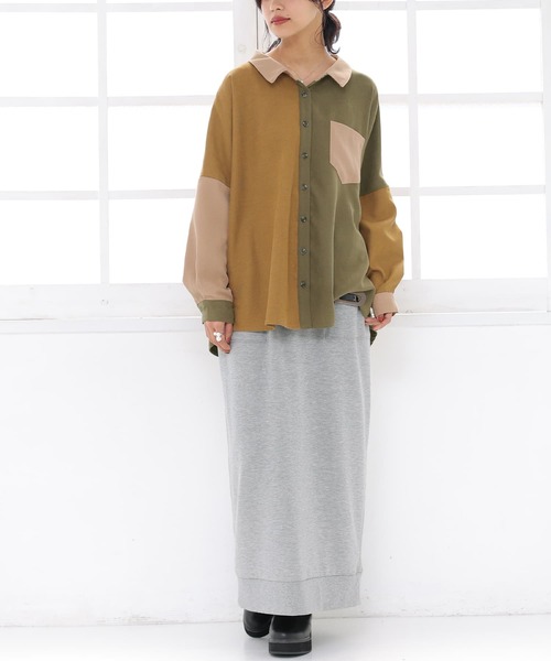 osharewalker（オシャレウォーカー）の「【廃盤】『配色デザインコーデュロイシャツ』（シャツ/ブラウス・レディース・カーキ/グレー・FREE）」の12枚目の写真