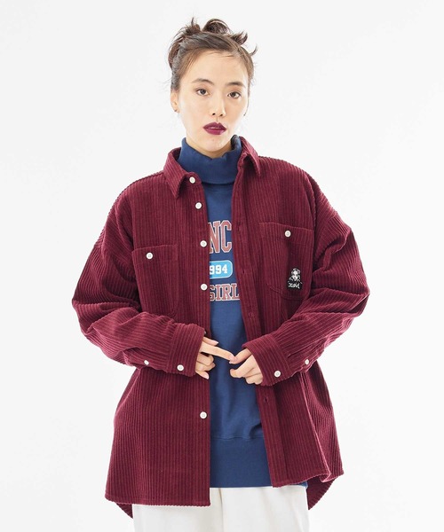 X-girl（エックスガール）の「FACE EMBROIDERY CORDUROY SHIRT（シャツ/ブラウス・レディース・ブラック/バーガンディー/イエロー・S/M）」の5枚目の写真