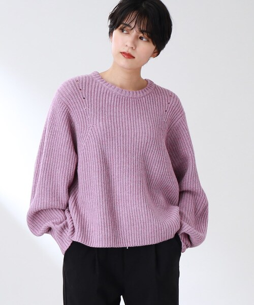 THE SHOP TK （ザ ショップ ティーケー ）の「◆【洗える/ウール混】クルーネックニット/CLUEL 11月号掲載（ニット/セーター・レディース・ブラウン系その他/ライトパープル/オレンジ/オフホワイト・13/12）」の3枚目の写真