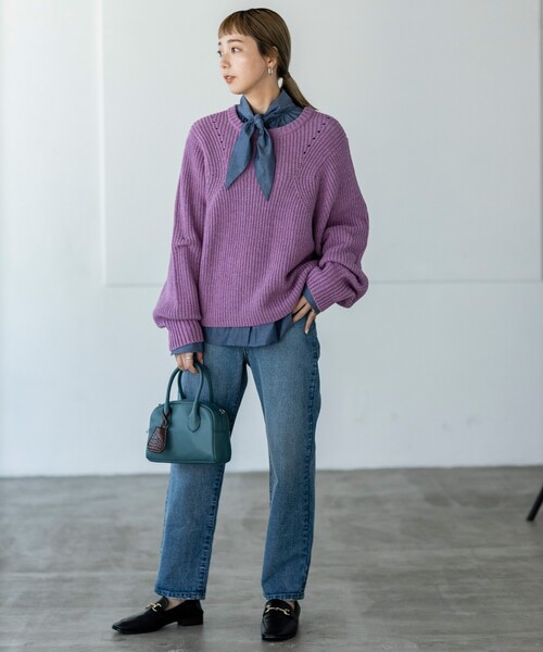 THE SHOP TK （ザ ショップ ティーケー ）の「◆【洗える/ウール混】クルーネックニット/CLUEL 11月号掲載（ニット/セーター・レディース・ブラウン系その他/ライトパープル/オレンジ/オフホワイト・13/12）」の19枚目の写真