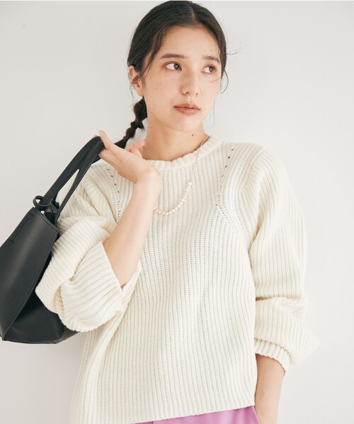 THE SHOP TK （ザ ショップ ティーケー ）の「◆【洗える/ウール混】クルーネックニット/CLUEL 11月号掲載（ニット/セーター・レディース・ブラウン系その他/ライトパープル/オレンジ/オフホワイト・13/12）」の20枚目の写真