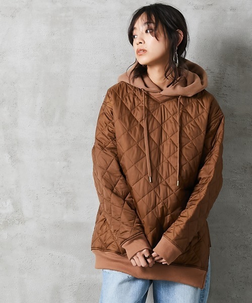 大きいサイズ＞ キルティングパーカープルオーバー GEVS.（パーカー