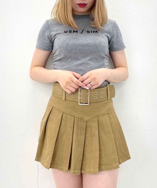 SPIGA（スピーガ）の「二つ穴ベルト付プリーツミニスカート（スカート・レディース・ブラック/ベージュ/ブラウン/ホワイト・SMALL/MEDIUM）」の13枚目の写真