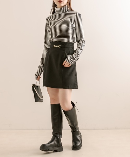 OLIVE des OLIVE（オリーブデオリーブ）の「ビットベルト付きミニスカート（スカート・レディース・ブラック/ブラウン/チェック・FREE）」の4枚目の写真