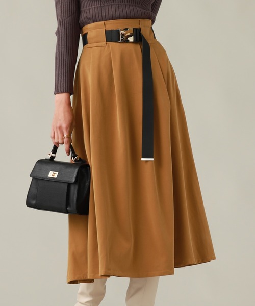Cheek（チーク）の「ガチャベルト付きフレアスカート（スカート・レディース・チャコールグレー/ブラック/キャメル・MEDIUM/SMALL）」の3枚目の写真