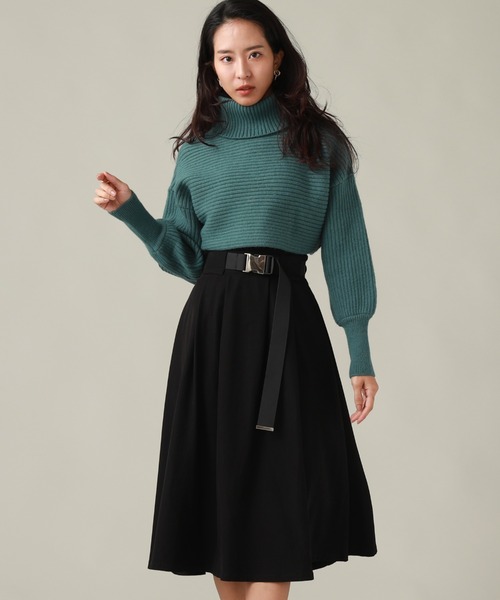 Cheek（チーク）の「ガチャベルト付きフレアスカート（スカート・レディース・チャコールグレー/ブラック/キャメル・MEDIUM/SMALL）」の5枚目の写真