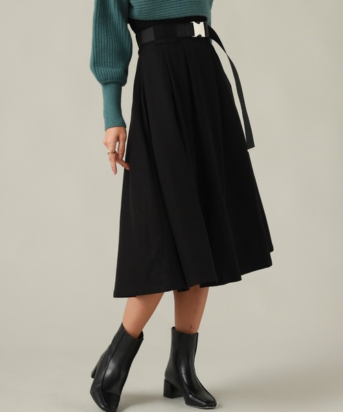 Cheek（チーク）の「ガチャベルト付きフレアスカート（スカート・レディース・チャコールグレー/ブラック/キャメル・MEDIUM/SMALL）」の8枚目の写真