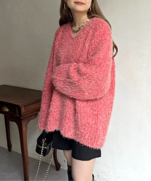 prose verse（プロズヴェール）の「Vネックフェザーニット（ニット/セーター・レディース・レッド/サックスブルー/ベージュ/グレー・MEDIUM）」の19枚目の写真