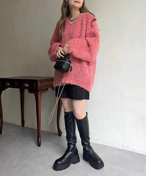 prose verse（プロズヴェール）の「Vネックフェザーニット（ニット/セーター・レディース・レッド/サックスブルー/ベージュ/グレー・MEDIUM）」の12枚目の写真