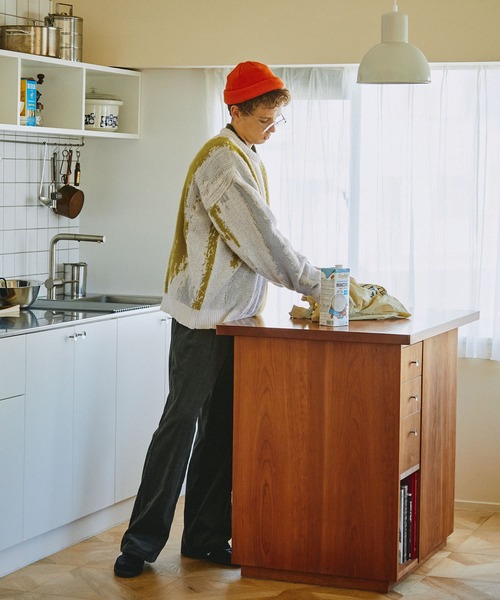 EMMA CLOTHES（エマクローズ）の「イレギュラーストライプ モヘアライクジャガード編みクルーネックニット EMMA CLOTHES（ニット/セーター・メンズ・ブラック/グレー/ベージュ/カーキ・M/L）」の20枚目の写真