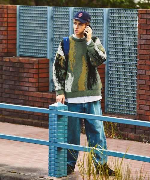 EMMA CLOTHES（エマクローズ）の「イレギュラーストライプ モヘアライクジャガード編みクルーネックニット EMMA CLOTHES（ニット/セーター・メンズ・ブラック/グレー/ベージュ/カーキ・M/L）」の12枚目の写真