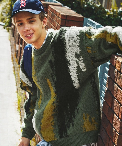 EMMA CLOTHES（エマクローズ）の「イレギュラーストライプ モヘアライクジャガード編みクルーネックニット EMMA CLOTHES（ニット/セーター・メンズ・ブラック/グレー/ベージュ/カーキ・M/L）」の11枚目の写真