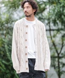 mcg3158-Cable Knit Crew Neck Cardigan カーディガン