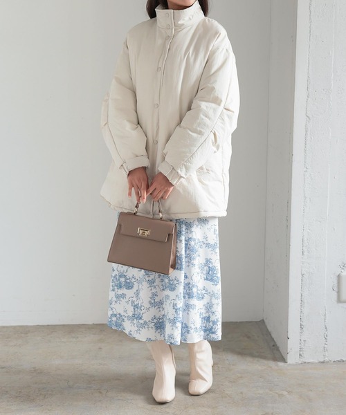 セール】スタンドカラーミドル丈ナイロンコート（ダウンジャケット