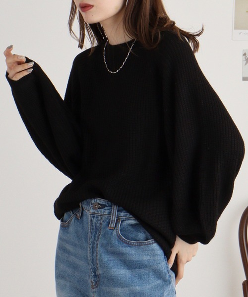 atONE(アットワン)の「atONE バルーン袖ゆるニット(ニット/セーター・レディース・ブラック/モカ/グレー/オフホワイト・M-L/4L~5L/LL~3L)」の14枚目の写真