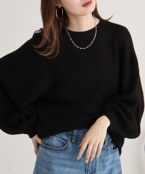atONE(アットワン)の「atONE バルーン袖ゆるニット(ニット/セーター・レディース・ブラック/モカ/グレー/オフホワイト・M-L/4L~5L/LL~3L)」の16枚目の写真