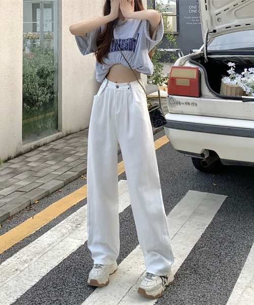 sevens(セブンズ)の「【sevens】タックベルトデニムパンツ(デニムパンツ・レディース・ホワイト/ピンク/ブラック/ブルー/ターコイズブルー・FREE)」の2枚目の写真