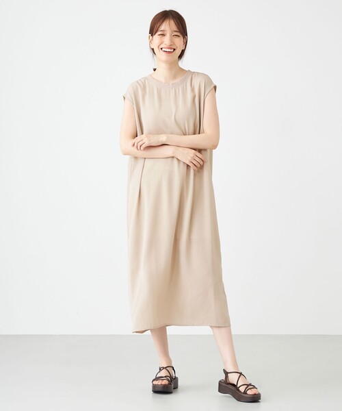 SHARE PARK（シェアパーク）の「ノースリーブ楊柳ワンピース（ドレス・レディース・ブラック系/黄土色系・MEDIUM）」の3枚目の写真