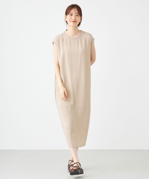 SHARE PARK（シェアパーク）の「ノースリーブ楊柳ワンピース（ドレス・レディース・ブラック系/黄土色系・MEDIUM）」の5枚目の写真