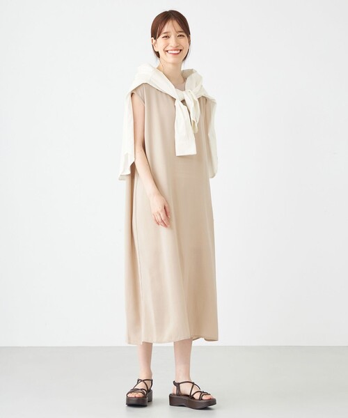 SHARE PARK（シェアパーク）の「ノースリーブ楊柳ワンピース（ドレス・レディース・ブラック系/黄土色系・MEDIUM）」の6枚目の写真