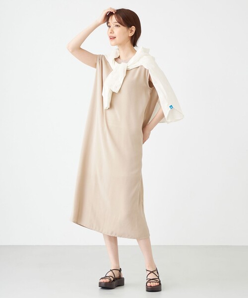 SHARE PARK（シェアパーク）の「ノースリーブ楊柳ワンピース（ドレス・レディース・ブラック系/黄土色系・MEDIUM）」の7枚目の写真