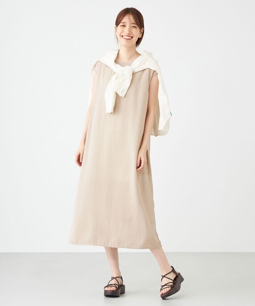 SHARE PARK（シェアパーク）の「ノースリーブ楊柳ワンピース（ドレス・レディース・ブラック系/黄土色系・MEDIUM）」の9枚目の写真