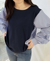 ストライプパフスリーブブラウス