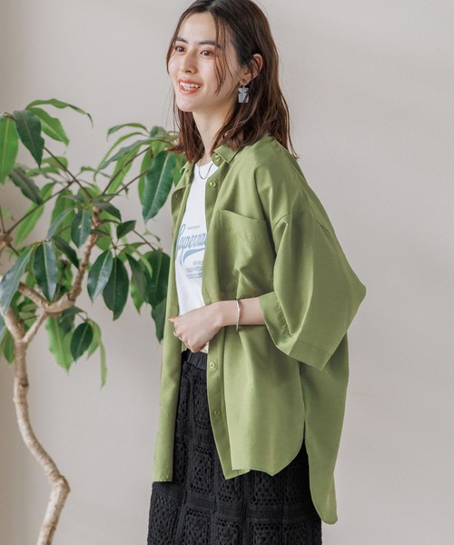 LEPSIM(レプシィム)の「アソートBIG5分袖シャツ 177294(Tシャツ/カットソー・レディース・オレンジ/オフホワイト/ブルー系その他/ピンク系その他2/イエロー系その他/カーキ・FREE)」の3枚目の写真