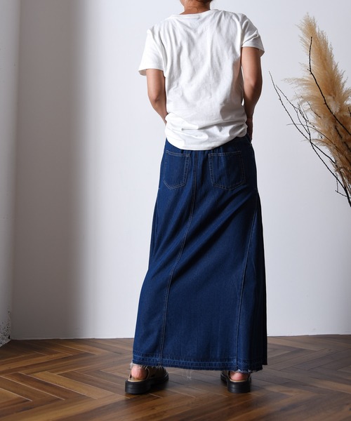 folka（フォルカ）の「1-テンセル混デニム マキシ フレアスカート【folka】（デニムスカート・レディース・ワンウォッシュ/ダークインディゴブルー・FREE）」の11枚目の写真