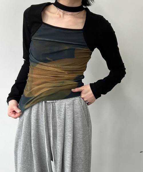 chuclla(チュクラ)の「チョーカーネックマーブル プルオーバー chw23s058(Tシャツ/カットソー・レディース・ブラック・FREE)」の3枚目の写真