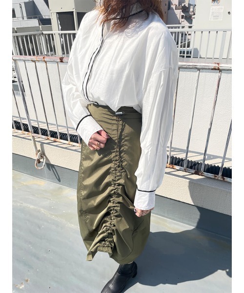 HEILIS(ヘイリス)の「パイピングレーヨンブラウス / パイピングデザイン シャツ スタンドカラー(シャツ/ブラウス・レディース・アイボリー/グリーン・FREE)」の22枚目の写真