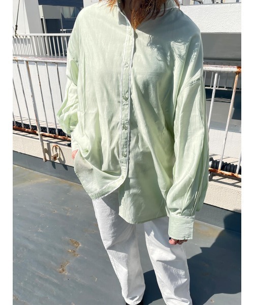 HEILIS(ヘイリス)の「パイピングレーヨンブラウス / パイピングデザイン シャツ スタンドカラー(シャツ/ブラウス・レディース・アイボリー/グリーン・FREE)」の21枚目の写真