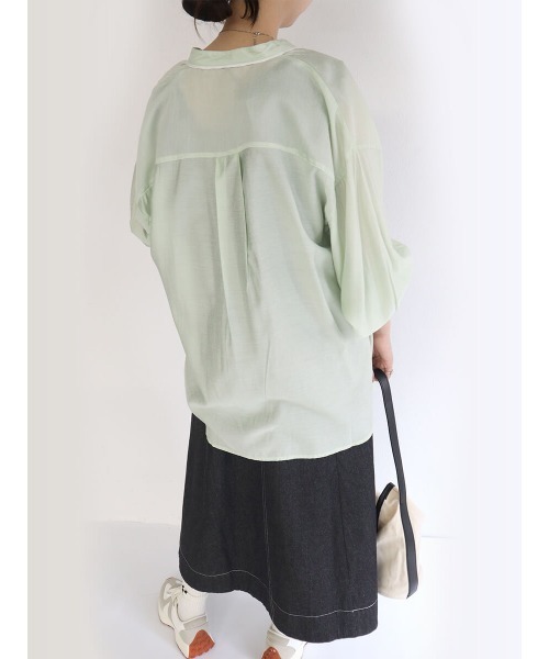 HEILIS(ヘイリス)の「パイピングレーヨンブラウス / パイピングデザイン シャツ スタンドカラー(シャツ/ブラウス・レディース・アイボリー/グリーン・FREE)」の10枚目の写真