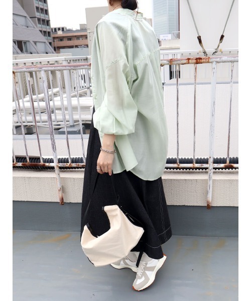 HEILIS(ヘイリス)の「パイピングレーヨンブラウス / パイピングデザイン シャツ スタンドカラー(シャツ/ブラウス・レディース・アイボリー/グリーン・FREE)」の17枚目の写真