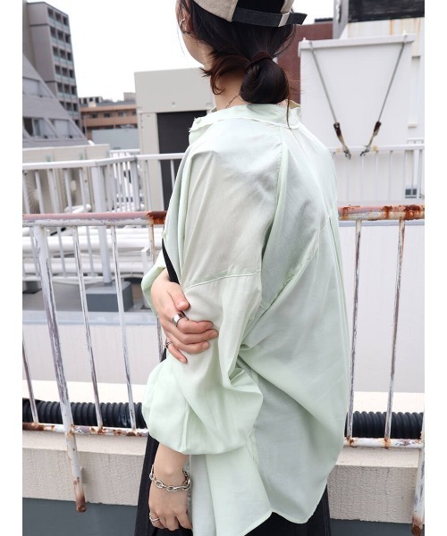 HEILIS(ヘイリス)の「パイピングレーヨンブラウス / パイピングデザイン シャツ スタンドカラー(シャツ/ブラウス・レディース・アイボリー/グリーン・FREE)」の18枚目の写真