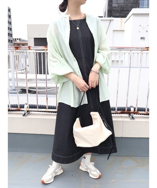 HEILIS(ヘイリス)の「パイピングレーヨンブラウス / パイピングデザイン シャツ スタンドカラー(シャツ/ブラウス・レディース・アイボリー/グリーン・FREE)」の19枚目の写真