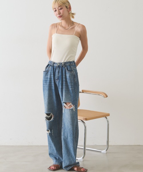 Auntie Rosa Holiday(アンティローザホリデー)の「カップ付きベアキャミ(キャミソール・レディース・ベージュ/ナチュラル/ブラック・FREE)」の4枚目の写真