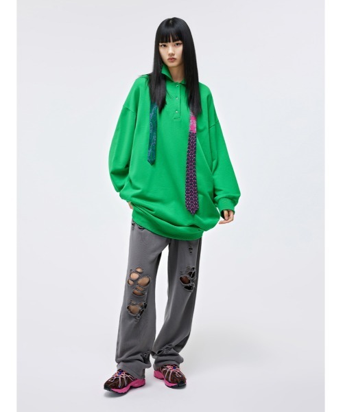 JNBY（ジェーエヌビーワイ）の「Oversized Polo-collar Cotton-jersey Dress（ワンピース・レディース・ホワイト/ブラック/グリーン・38/40）」の22枚目の写真