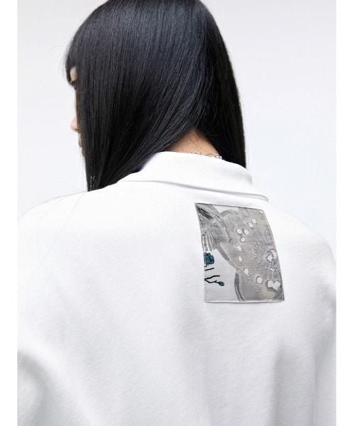 JNBY（ジェーエヌビーワイ）の「Oversized Polo-collar Cotton-jersey Dress（ワンピース・レディース・ホワイト/ブラック/グリーン・38/40）」の6枚目の写真