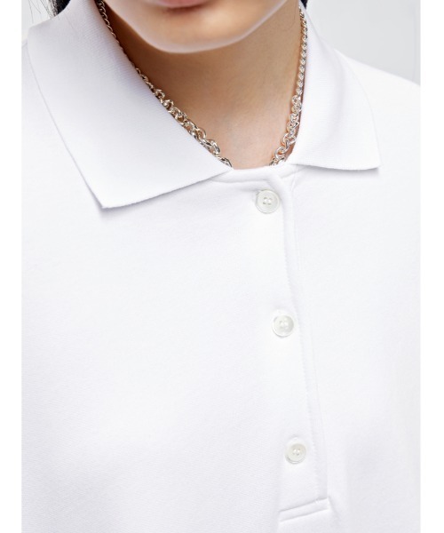 JNBY（ジェーエヌビーワイ）の「Oversized Polo-collar Cotton-jersey Dress（ワンピース・レディース・ホワイト/ブラック/グリーン・38/40）」の5枚目の写真