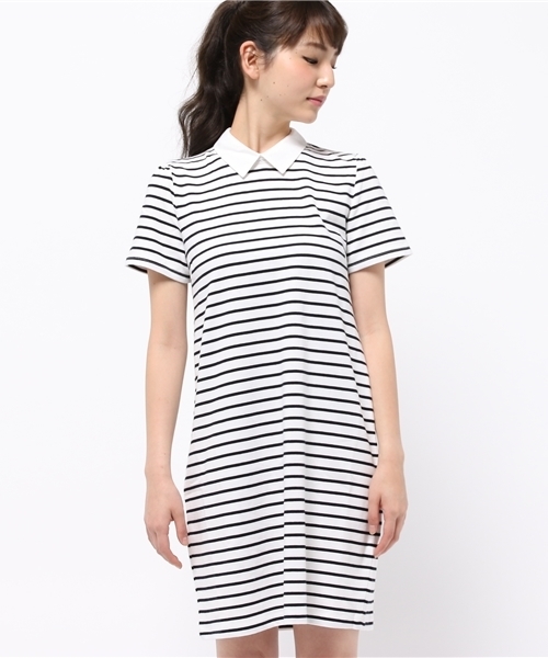 earth music&ecology（アースミュージックアンドエコロジー）の「ボーダーサックワンピース（ワンピース・レディース・アイボリー/ネイビー/ブルー・SMALL/MEDIUM）」の4枚目の写真