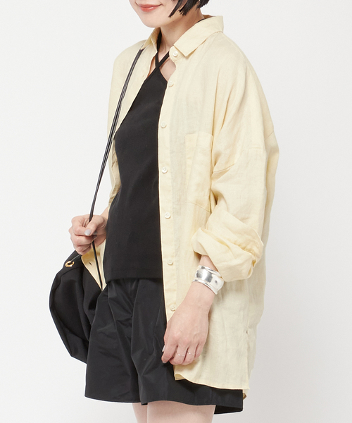 AP STUDIO（エーピーストゥディオ）の「リネンウォッシュシャツ（シャツ/ブラウス・レディース・ホワイト/イエロー・FREE）」の2枚目の写真
