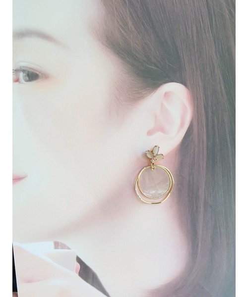 tone(トーン)の「【Riko】ハーキマ×シェルプレート2WAYピアス(MA)(ピアス(両耳用)・レディース・ピンク/ホワイト・FREE)」の6枚目の写真