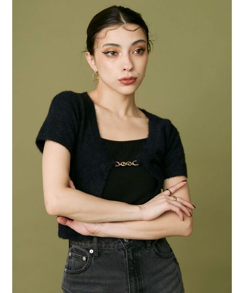 EVRIS（エヴリス）の「チェーンショートニットトップス（ニット/セーター・レディース・ブルー/ブラック/アイボリー・FREE）」の6枚目の写真