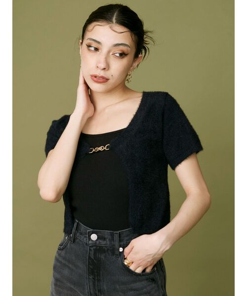 EVRIS（エヴリス）の「チェーンショートニットトップス（ニット/セーター・レディース・ブルー/ブラック/アイボリー・FREE）」の7枚目の写真