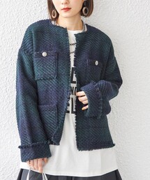 John branigan | 【SHIPS別注】John branigan:ツイード 羽織り ジャケット ◇(ノーカラージャケット)